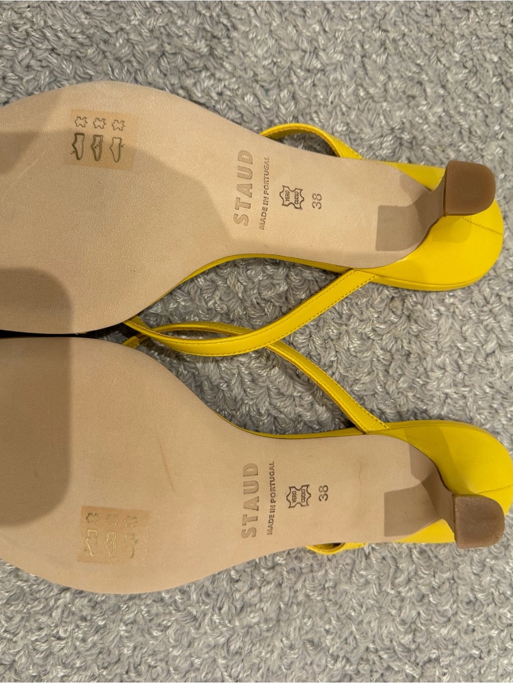 STAUD Bright Yellow Leather Strappy Square-Toe Heels - Picture 4 of 4
